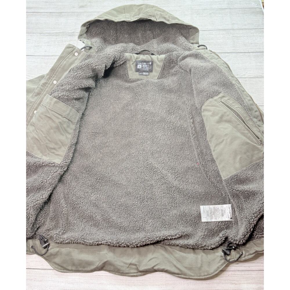 Carhartt Men’s Washed Duck Sherpa-Lined Relaxed Fit Utility Jacket Moss Size S - Picture 6 of 12